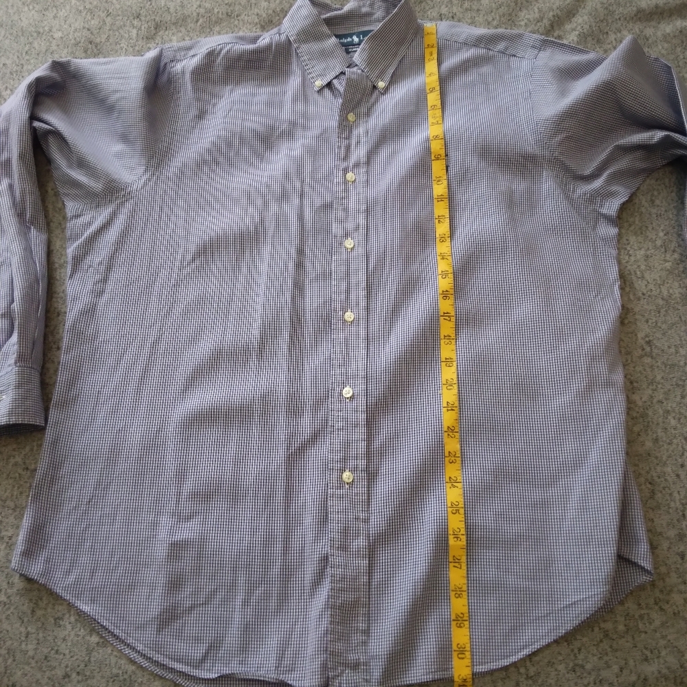 Ralph Lauren Size 16.5 Gingham Blue Checkered Men's Button Down Dress Shirt - Picture 5 of 5